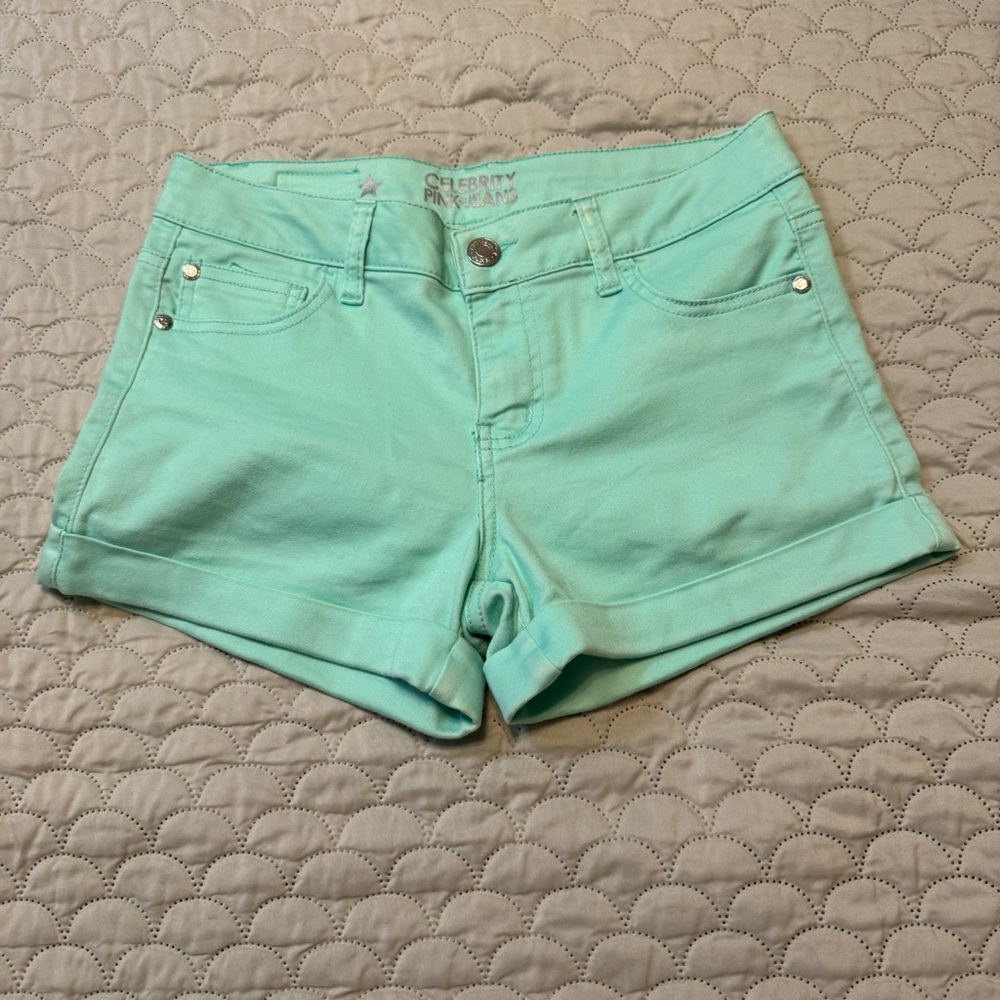 Celebrity Pink Cuffed Shorts in Aqua/Turquoise/Sea Green; Size 5 w/ 3” inseam